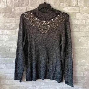 Objects D’art woman metallic beaded cotton sweater